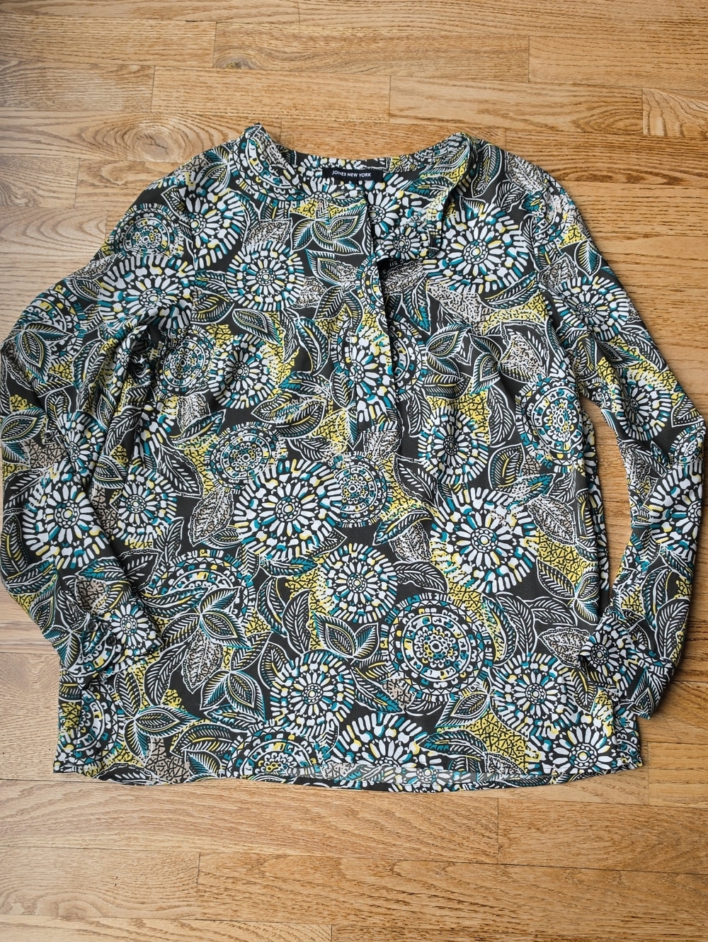 (6)Jones New York Floral Print Long-Sleeve Blouse Bohemian Classic Lightweight